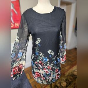 Sheer Arms Lightweight Floral Dress Small